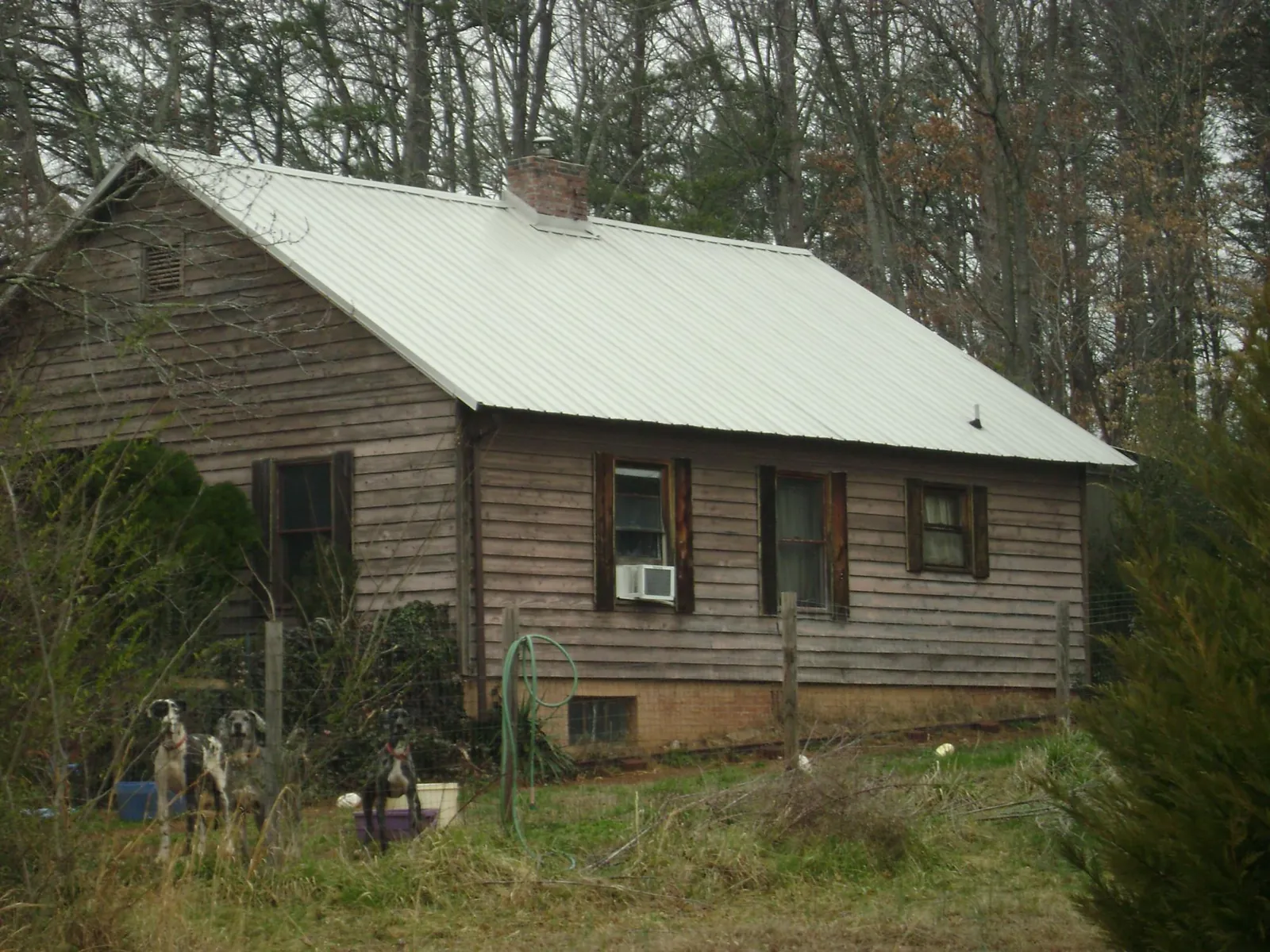 White metal roof on an old wood sided farmhouse, from a Metal Roof Installation job in Counce